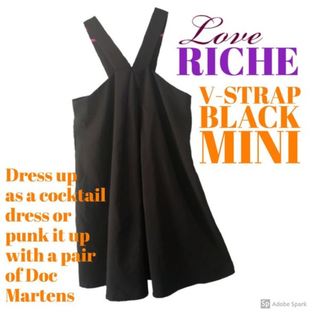 LoveRiche V-Strap Black Mini Cocktail Dress Sz S